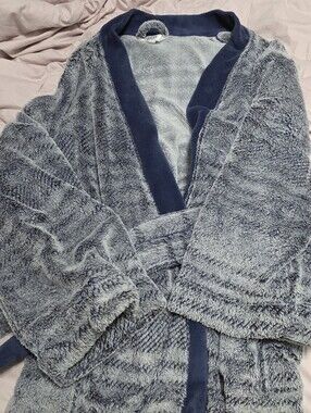 Ulta Beauty Plush Hooded Robe in Light Blue and Navy